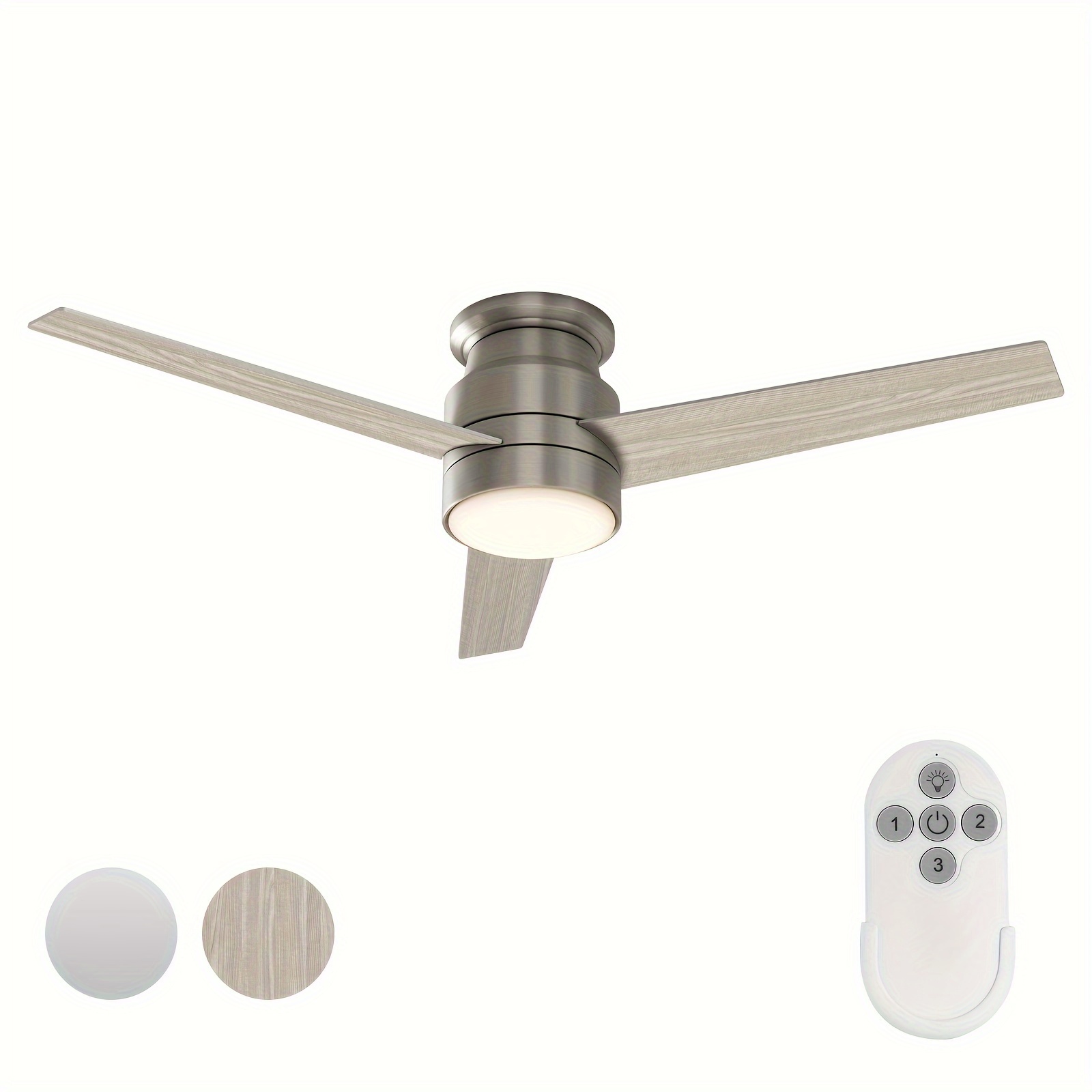1pc embedded fan light with remote control adjustable 3000k color temperature led light source 3 speed wind glass lampshade 3 double sided color wooden fan blades suitable for bedroom living room basement kitchen dining room 52 inches details 1