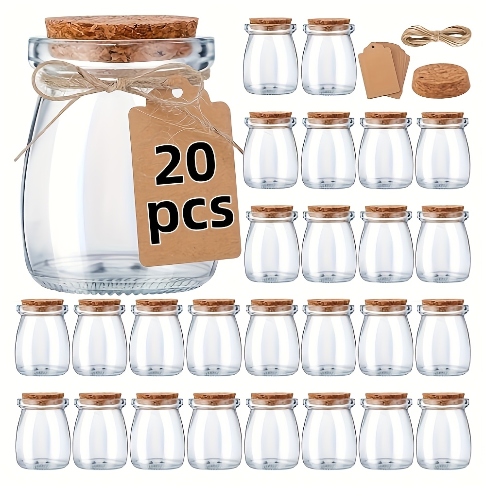 20pcs Glass Jars, 4oz Glass Candle Jars With Cork Lids - Perfect For Candles, Wedding Gifts, Party Favors, Teen Shower And Spice Storage. Includes Rope And Label For Birthday