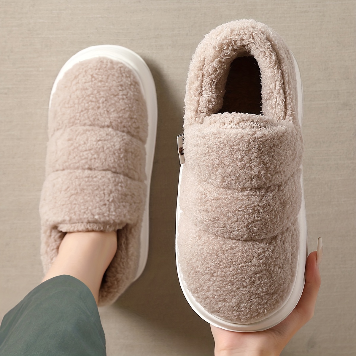 womens plush warm lined cozy slippers winter warm   fur lined house slippers for couples casual indoor outdoor slippers details 0