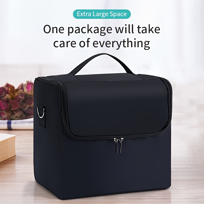 

Black Makeup Travel Case, A 4-tier Professional Organizer Bag With Pockets And Straps For Cosmetics And Nail Tools.