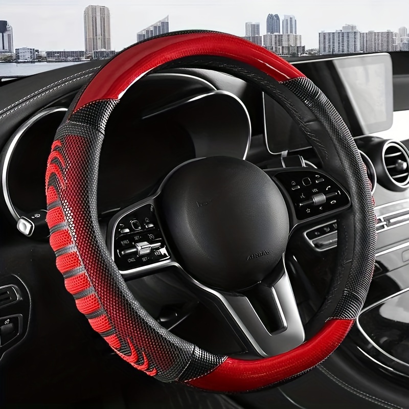 

Universal Pu Leather Car Steering Wheel Cover, Fashionable Summer Breathable Cool Grip With Inner Ring, Vehicle Accessories For All Seasons