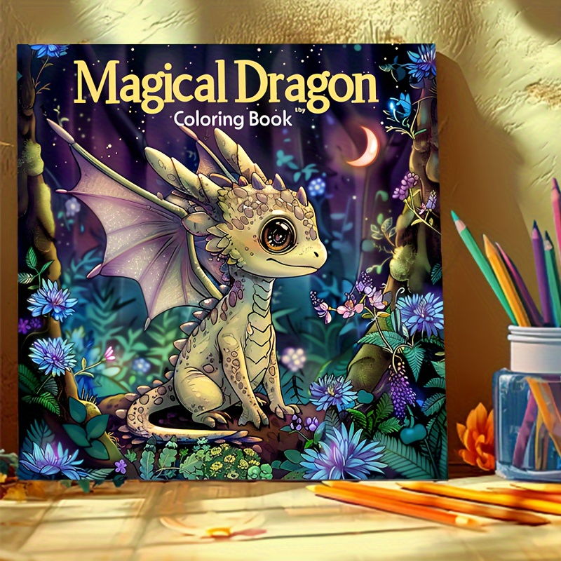 

1pc Magical Dragon Coloring Book - 20 Pages, Soft Cover, Paper, Easy-to- Design - Ideal For Christmas, Halloween, And Holiday Gifts, Holiday Party Favors| Dragon Design|soft Cover Book