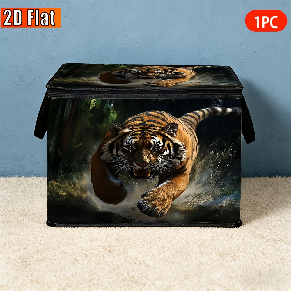 TEMU 2d Flat, 1pc, Tiger Infested Pattern Storage Box, Reusable, Used For Laundry Room, Camping, Dorm Essentials, For Valentine's Day, Easter,