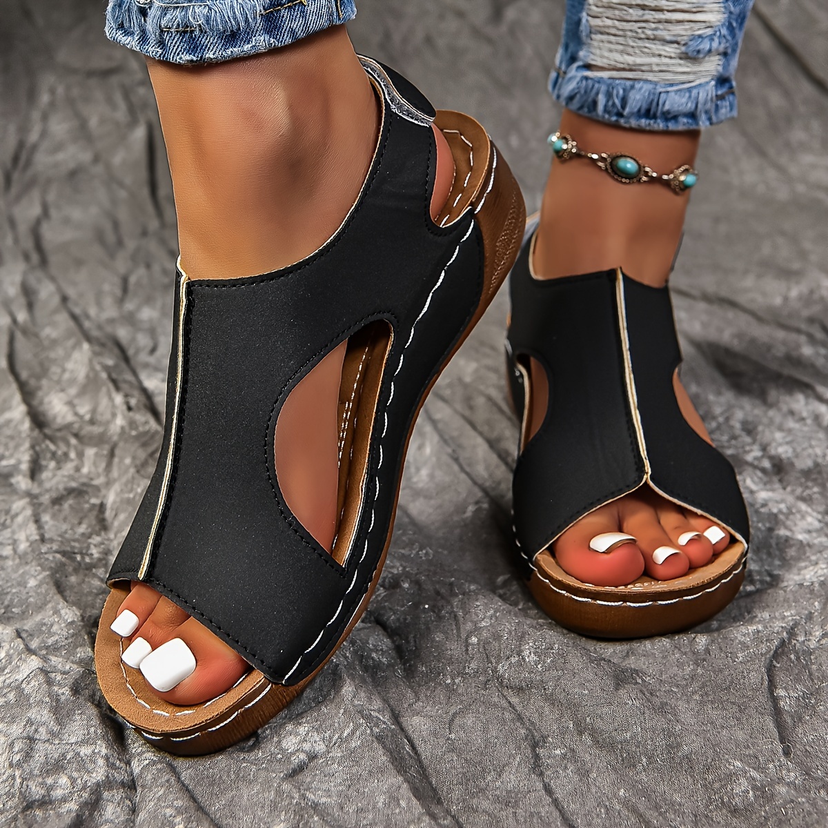 women s solid color wedge heeled sandals casual open toe details 12