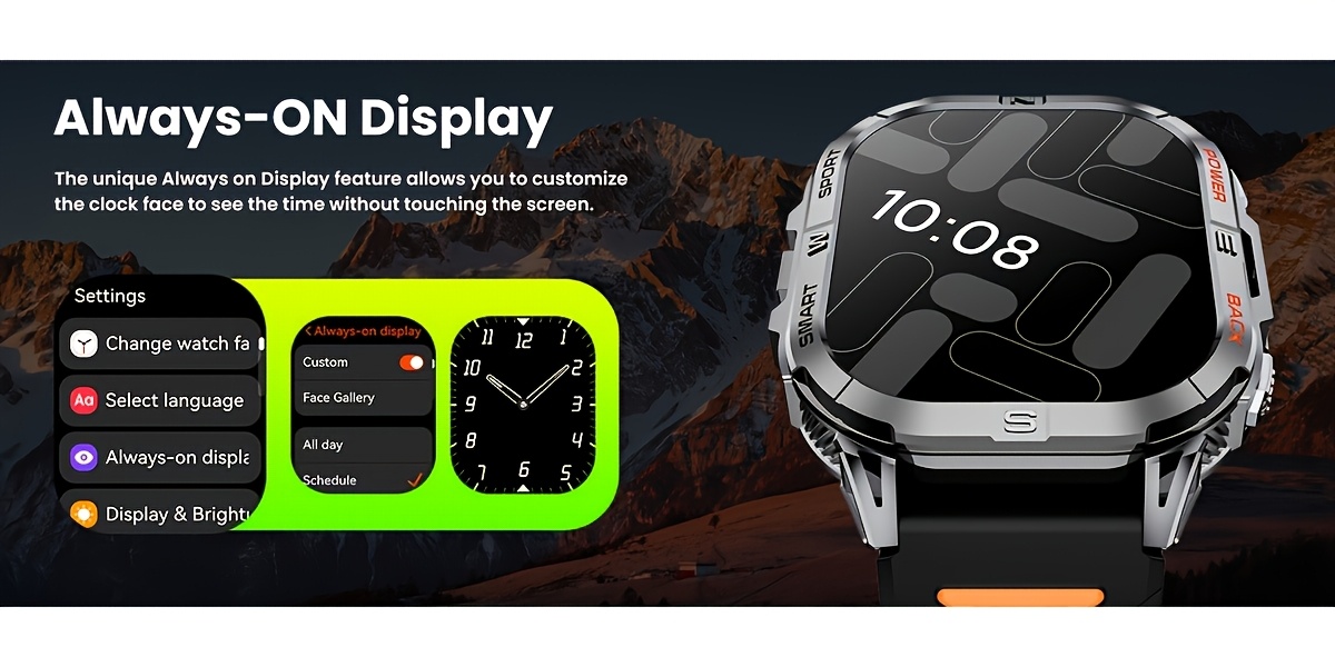 MINGTAWN Montre Connectée Homme avec Appel Sans Fil, Boussole, Lampe Torche LED, Plus de 100 Modes Sportifs, Écran Tactile Complet de 2,13 pouces, Longue Autonomie de Batterie de 580mAh, Montre de Sport Multifonctionnelle pour l'Extérieur, Convient aux Passionnés de Plein Air et aux Amateurs de Fitness