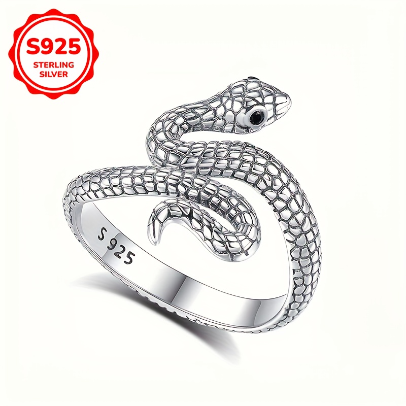 Vintage Punk Style Adjustable Snake Ring, 925 Sterling Silver