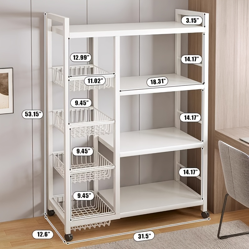 Image of 4-tier Rolling Shelf, Kitchen Storage Rack, Kitchen Shelf Organizer, Metal Shelves, Food Service Shelves And Racks, With Wheels, Household Gifts For Relatives , Non-food Contact