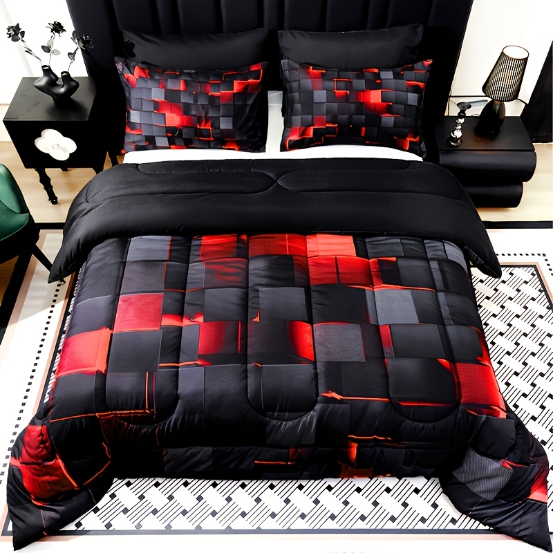 TEMU 2d Flat Tog 6.5 3pcs Super Soft Fashion Sense Of Technology Grid Thickening Quilt Set (1 Comforter And 2 Pillowcases Without Pillow Core),