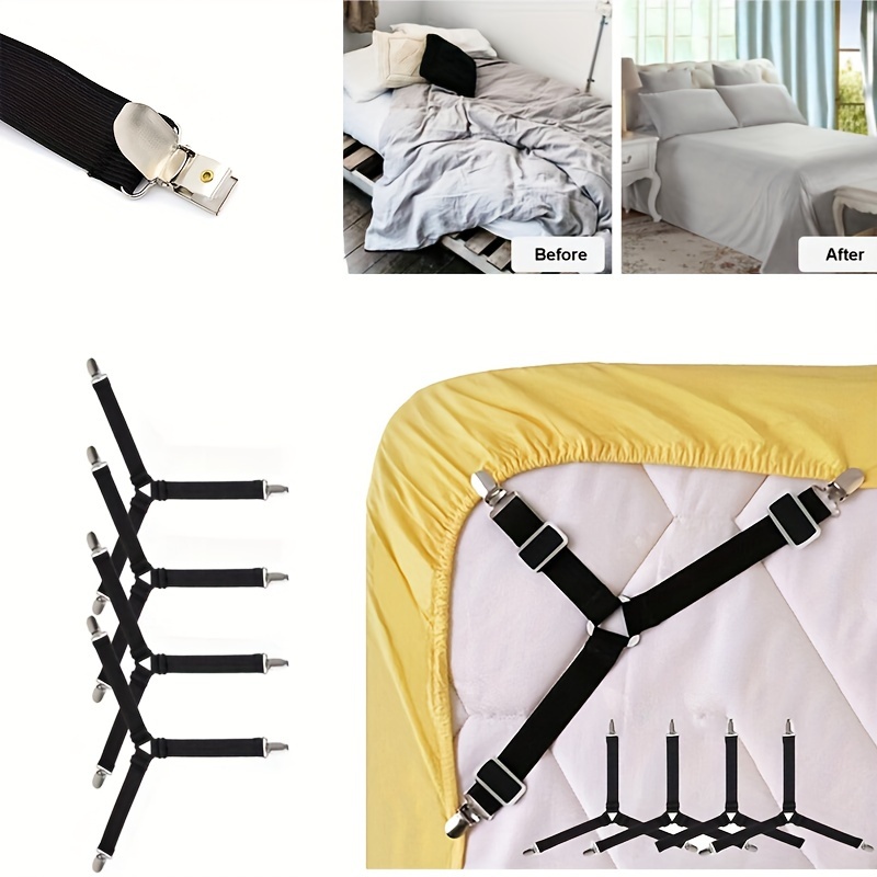 4 pack adjustable non slip   bed sheet straps practical and invisible elastic metal clips for sofa cushions and bedding partial care weave fabric sheet fasteners details 0