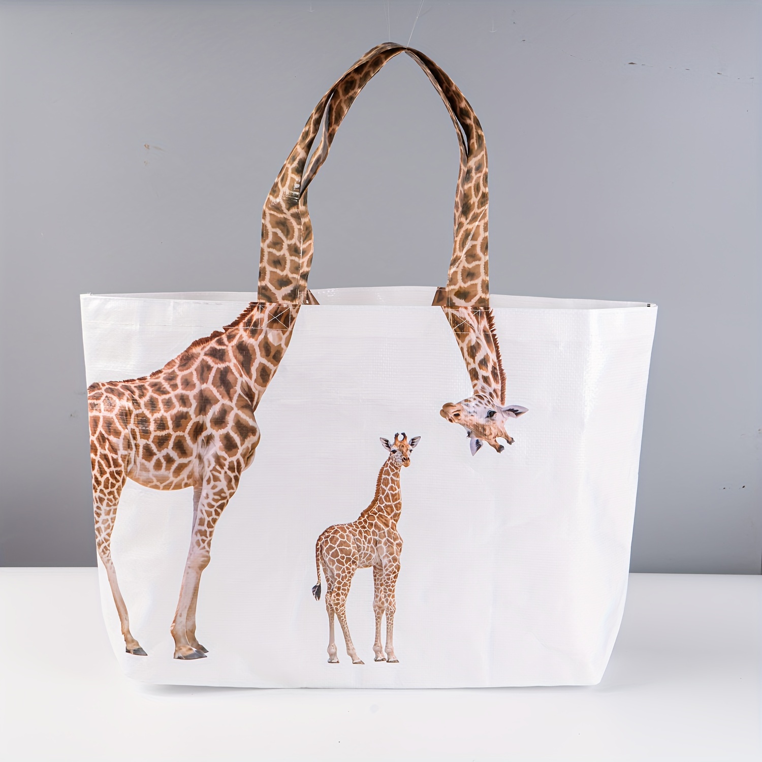 E-shop 1 Stück kreative gewebte Tragetasche mit Giraffenmotiv, Einkaufstasche für Geschenke, gewebte Verbundtasche, Tragetasche mit Giraffenmotiv,