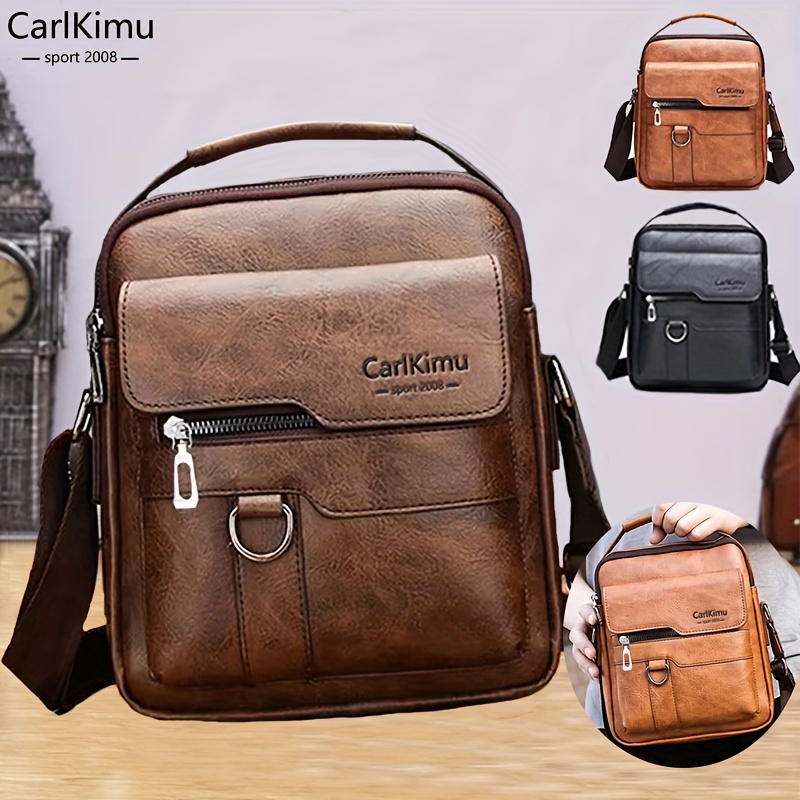 

2024 Vintage-style Men's Business Faux Leather Crossbody Bag With Adjustable Strap, Lightweight & Trendy - Zipper May