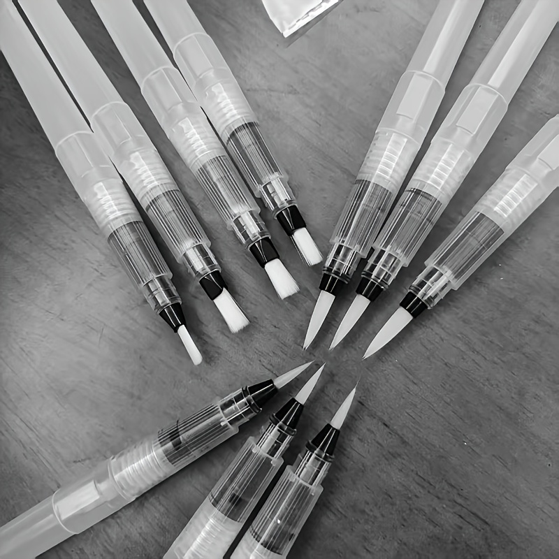 Image of 10 Solid-color Watercolor Pens With Filled Brush Heads, Pointed Flat Heads And Ergonomic Grooved Handles - Transparent Ink Cartridges Suitable For Detailed Painting, Calligraphy And Water Storage Pens