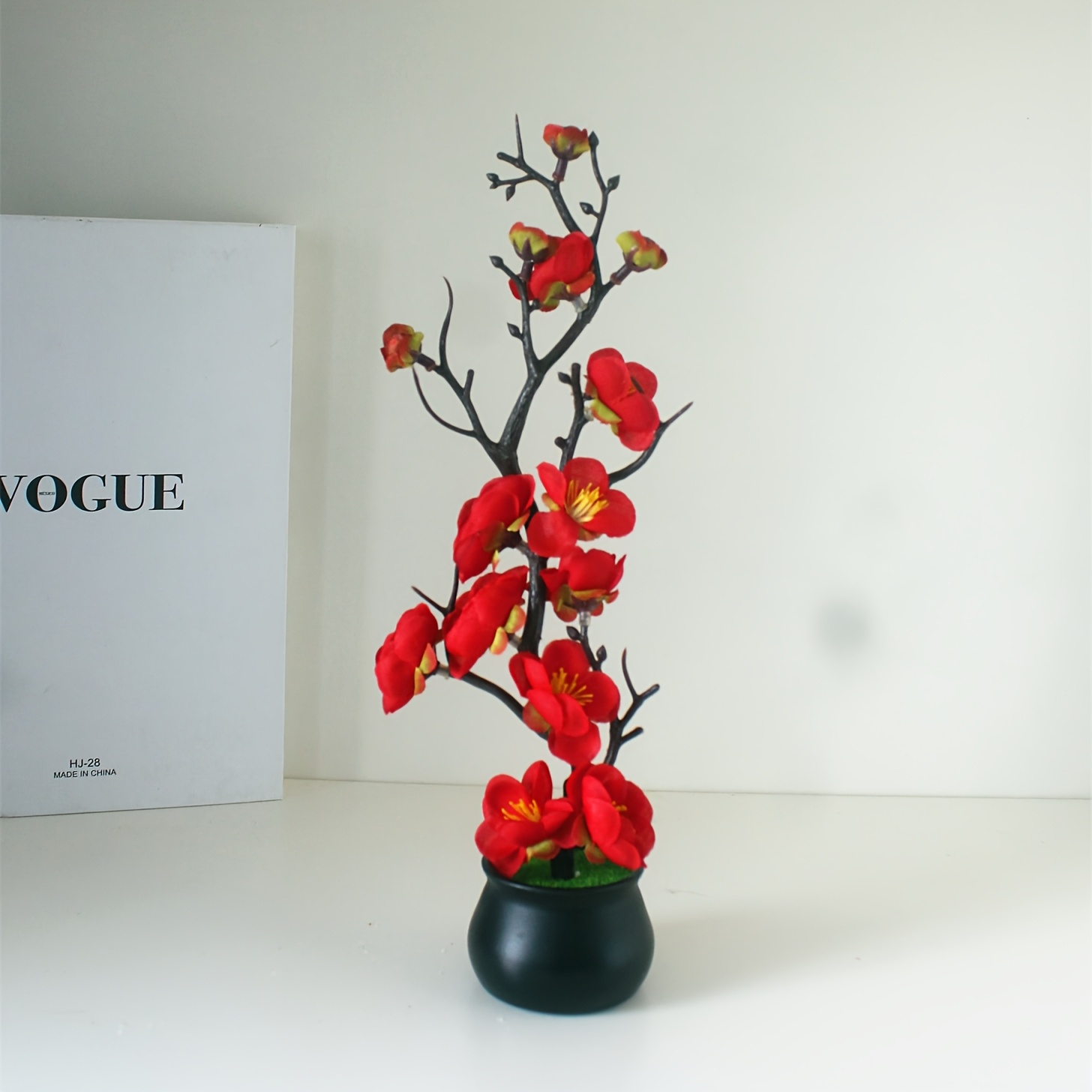 1pc Flower Bonsai Decoration Plastic Artificial Flower Peach Branch Bonsai For Wedding Desk Table Green Garden Flower Decoration