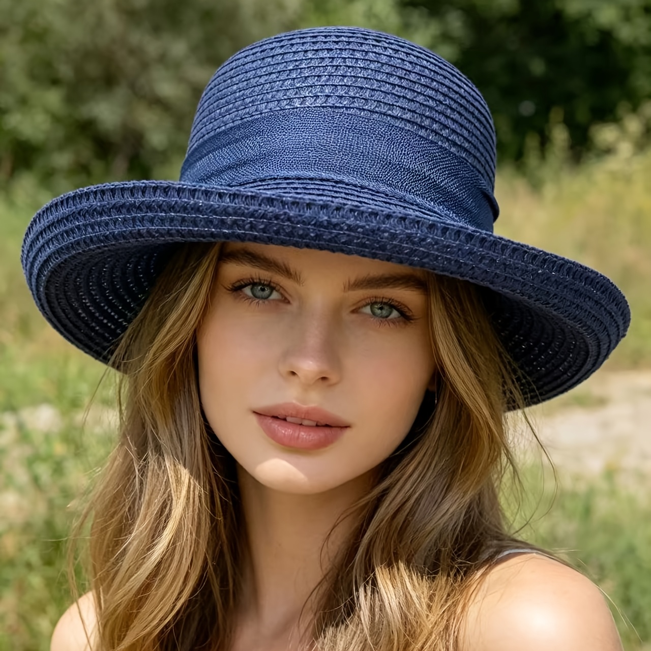 TEMU 1 pièce Chapeau de pêcheur respirant pour femme, large bord avec décoration de ruban, pour l'été, la plage, les , les vacances, les activités de