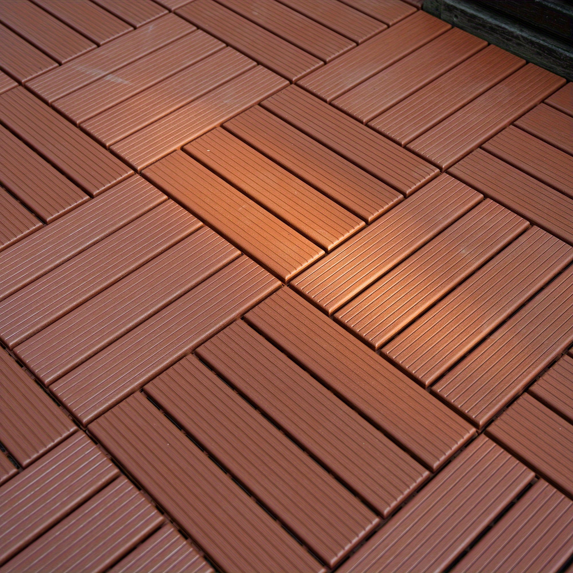 

Plastic Interlocking Deck Tiles, 44 Pack Patio Deck Tiles, 12 "x12" Square Waterproof Outdoor All Weather Use, Pool Balcony Backyard Patio Deck Tiles, Brown