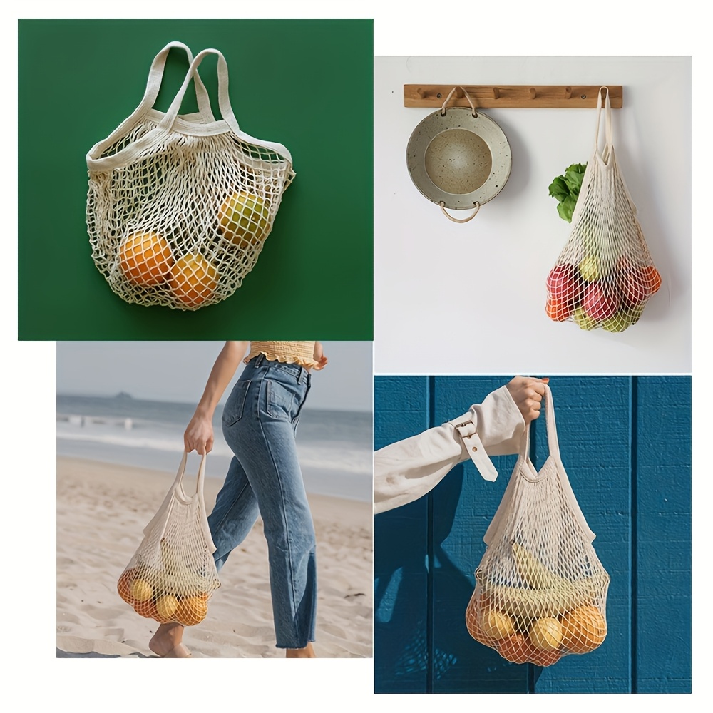 Fabric Net Produce Bag Beige Mesh Produce Bags Short Shopping Net