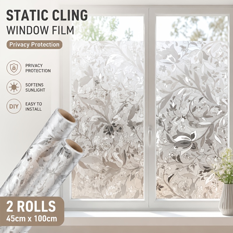 TEMU 2 Rolls Electrostatic Tulip Floral Glass Film, Thickened Semi-transparent Soft Light Filter, Glue-free Electrostatic Adsorption, Elegant Tulip