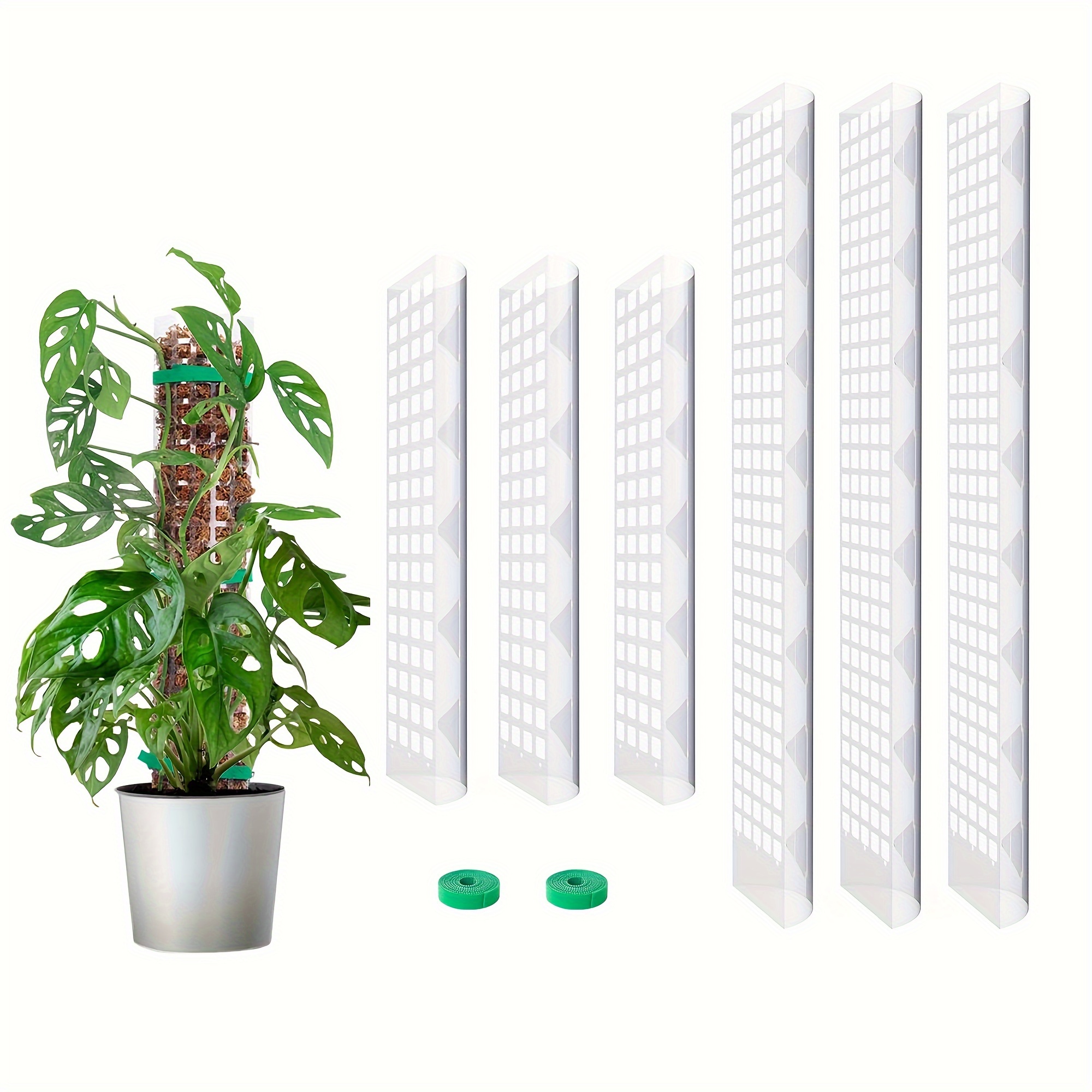 

6 Pack Plastic Moss Pole Set For Climbing Plants - 3 Pcs 24" And 3 Pcs 15" Stackable Support Stakes With Ties For Indoor Potted Plants, Extendable Monstera And Support Structure