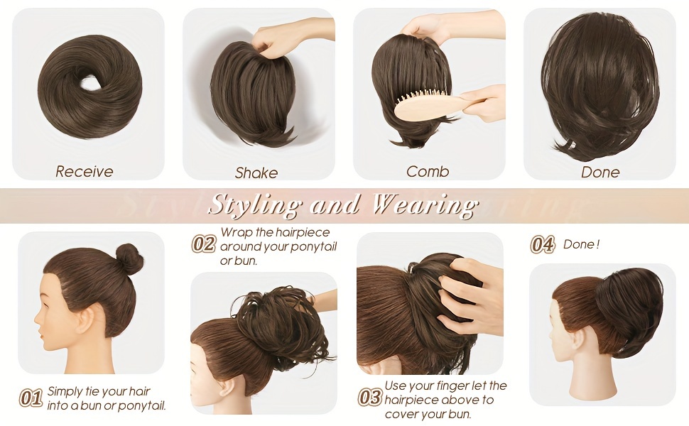   hair bun ponytail extension straight synthetic hairpiece fully short ponytail bun extensions hair accessories elastic easy scrunchie for women details 2