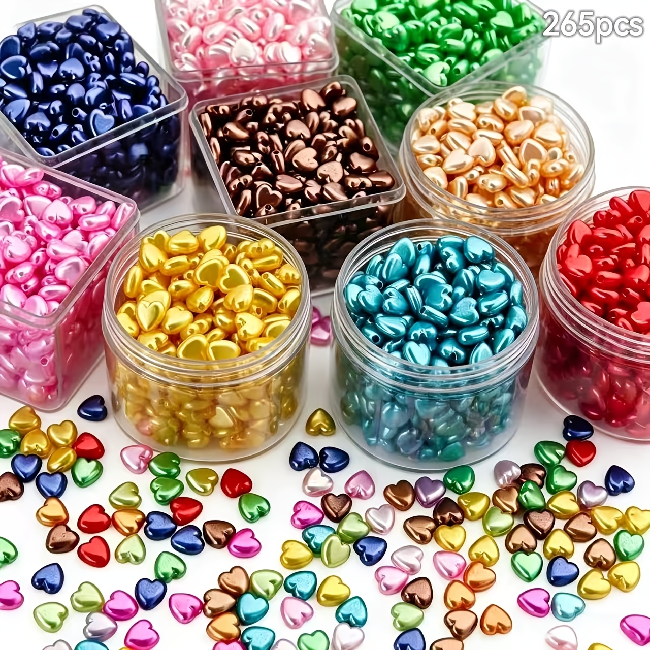 TEMU 265pcs Assorted Colors 7mm High Gloss Acrylic Heart Spacer Beads, Multicolor Heart-shaped Beads Smooth And Burr-free Handmade Jewelry Additions