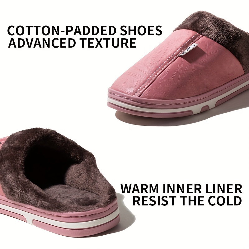 Chaussons en similicuir pour hommes et femmes, semelle épaisse isolante de haute qualité pour l'intérieur, idéales pour les couples en automne-hiver
