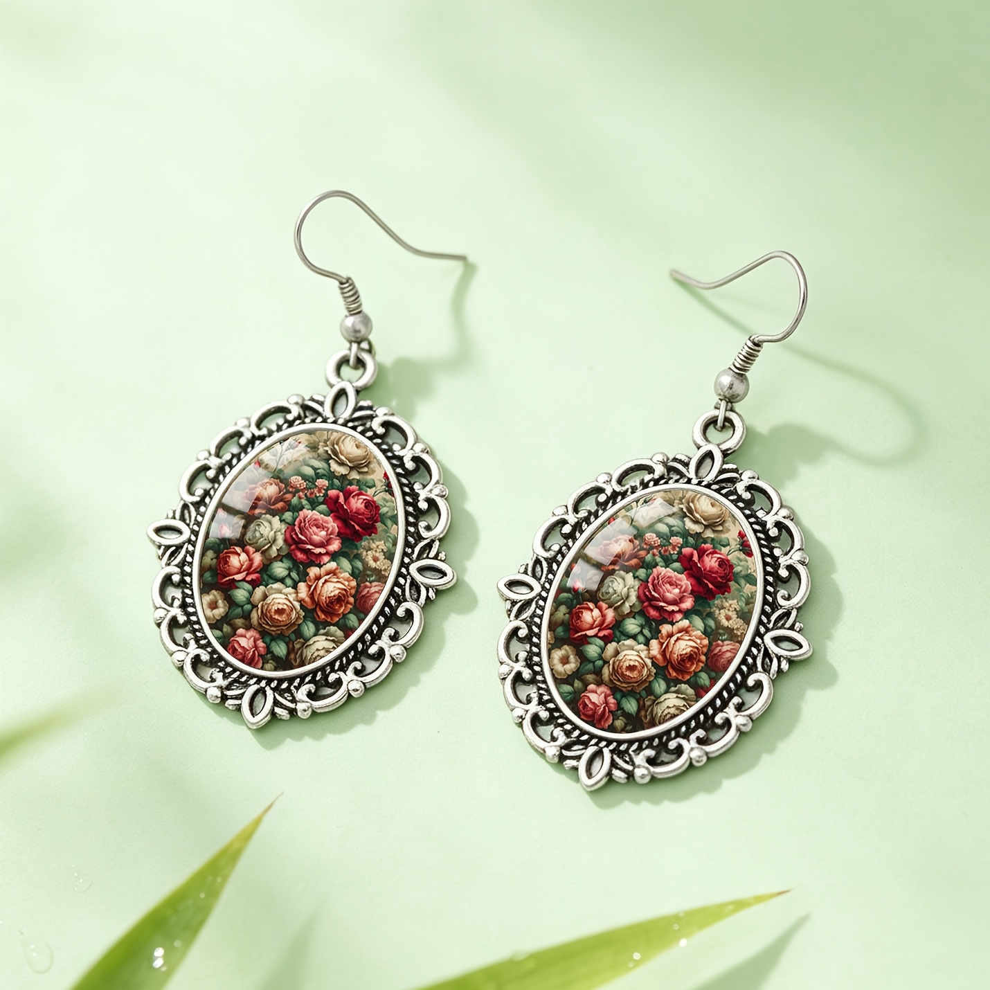 Women's Artistic Oil Painting Rose Cluster Pattern Earrings