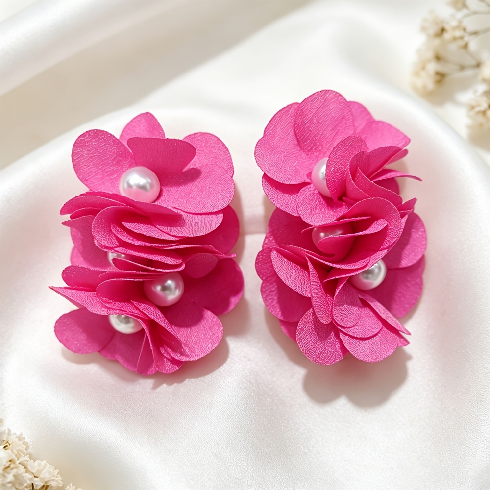 Bohemian Fabric Flower Ear Clips for Women, Colorful Statement Earrings