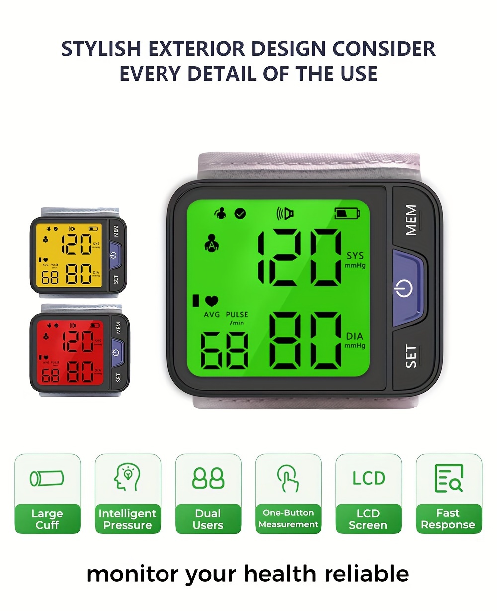     wrist   with voice large tricolor display digital automatic cuff carrying case included batteries not included Product details 1