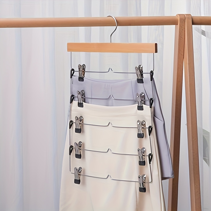 

1pc 5-tier Metal Pants Hanger, Foldable Space-saving Trouser Organizer, Adjustable Rack For Jeans & Skirts, Home Closet Storage Solution