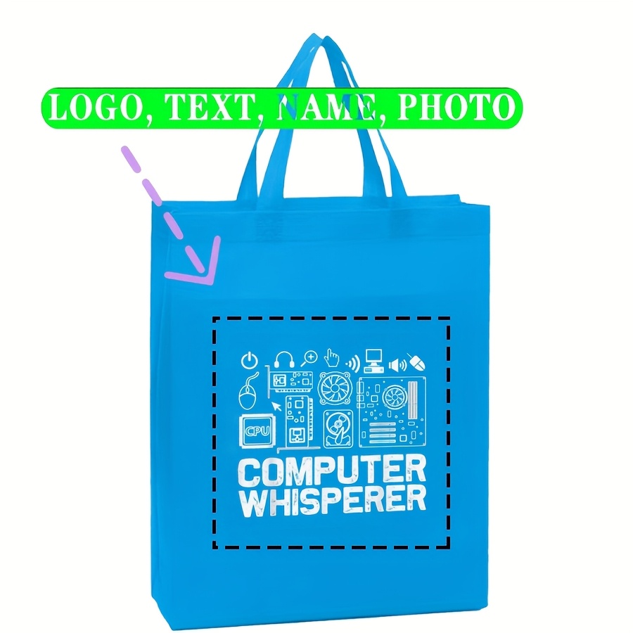 TEMU 20pcs Customizable Diy Logo Text Print Tote Bags - Reusable Foldable Shopping Bags, Easy Design, Durable Handles, Suitable For Shopping, Events,