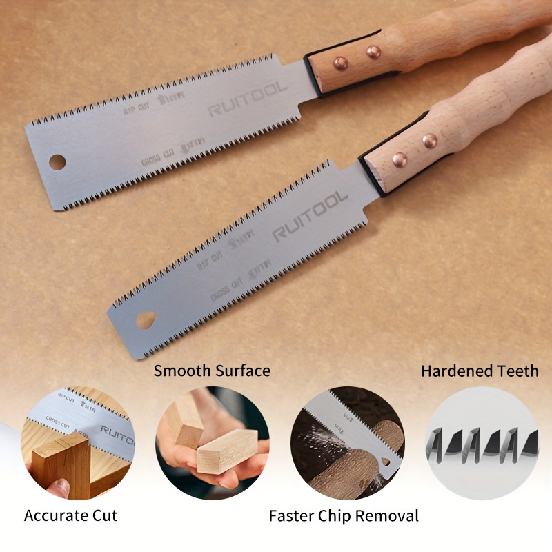Set of 2 Japanese Pull Saws, 15.24 cm Each, Featuring Both Wide And Narrow Heads, Flexible Blades with 14 TPI And 17 TPI, Double-Sided Design, Comfortable Wooden Handles, Ideal for Flush Cuts in Woodworking And Precise Cutting, Without Battery