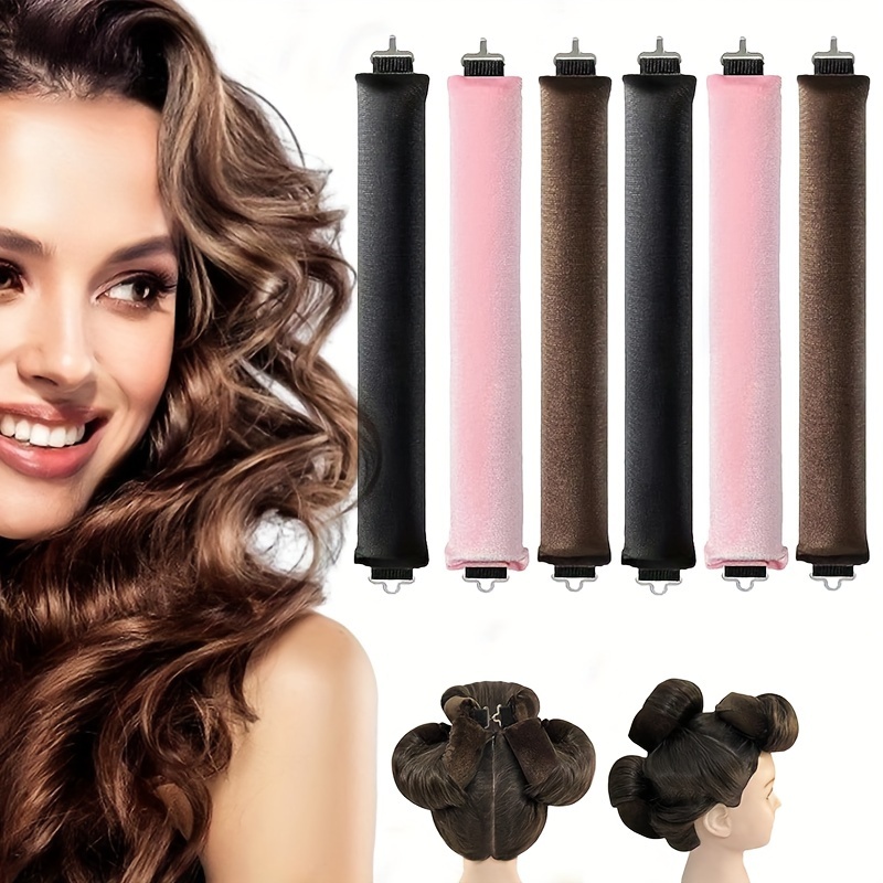 

6-piece Heatless Hair Curlers - Overnight No-heat Blowout Rods For All Hair Types, Flexible Velvet Curling Headbands With Hooks For Women & Girls