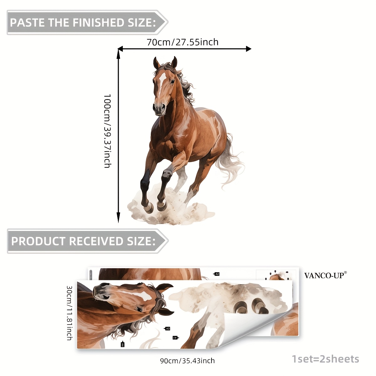 Image of A Set Of 2 (30*90cm*2pcs) Creative Running Horse Animal Wall Stickers For Living Room, Bedroom, Study Decoration Background Art Wall Decals (m17553-kr)