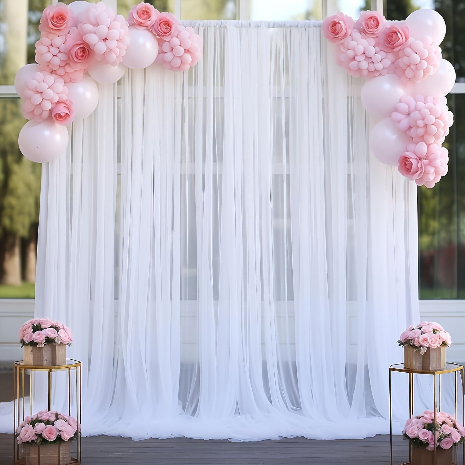 

2pcs Of Transparent Curtains, Suitable For Weddings, Baby Showers And Birthday Parties, Photography Props background