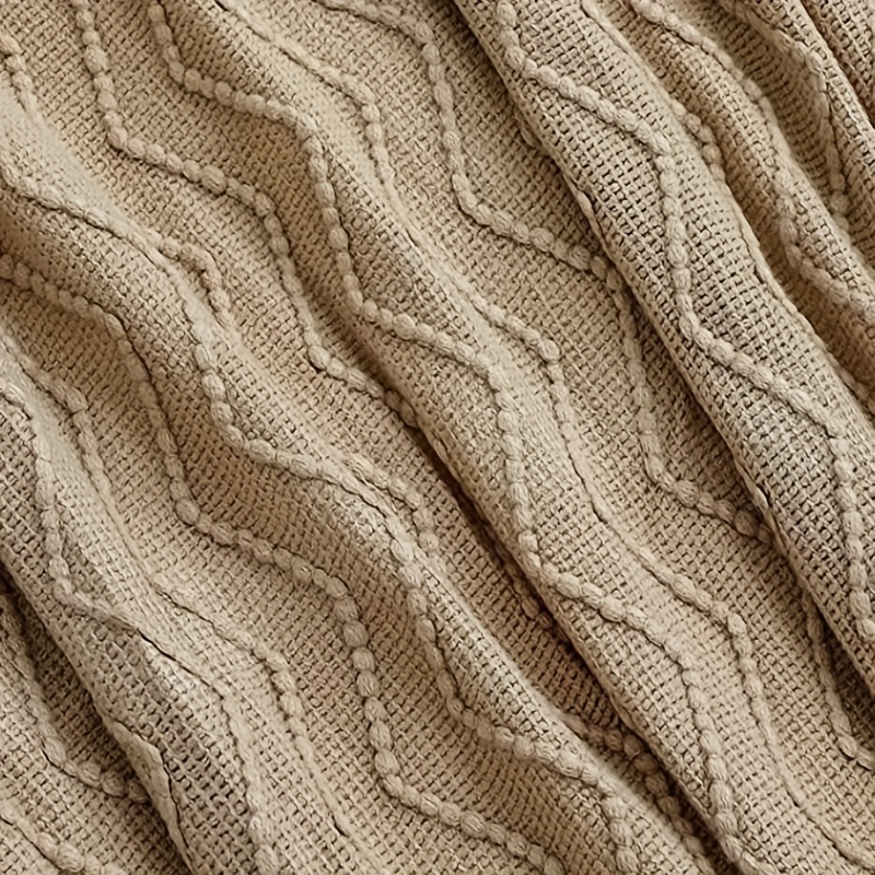 Khaki Cream White Throw Blanket, Throw Blanket, Casual , Lightweight Blanket With Fringe For Sofa, Bed, Travel