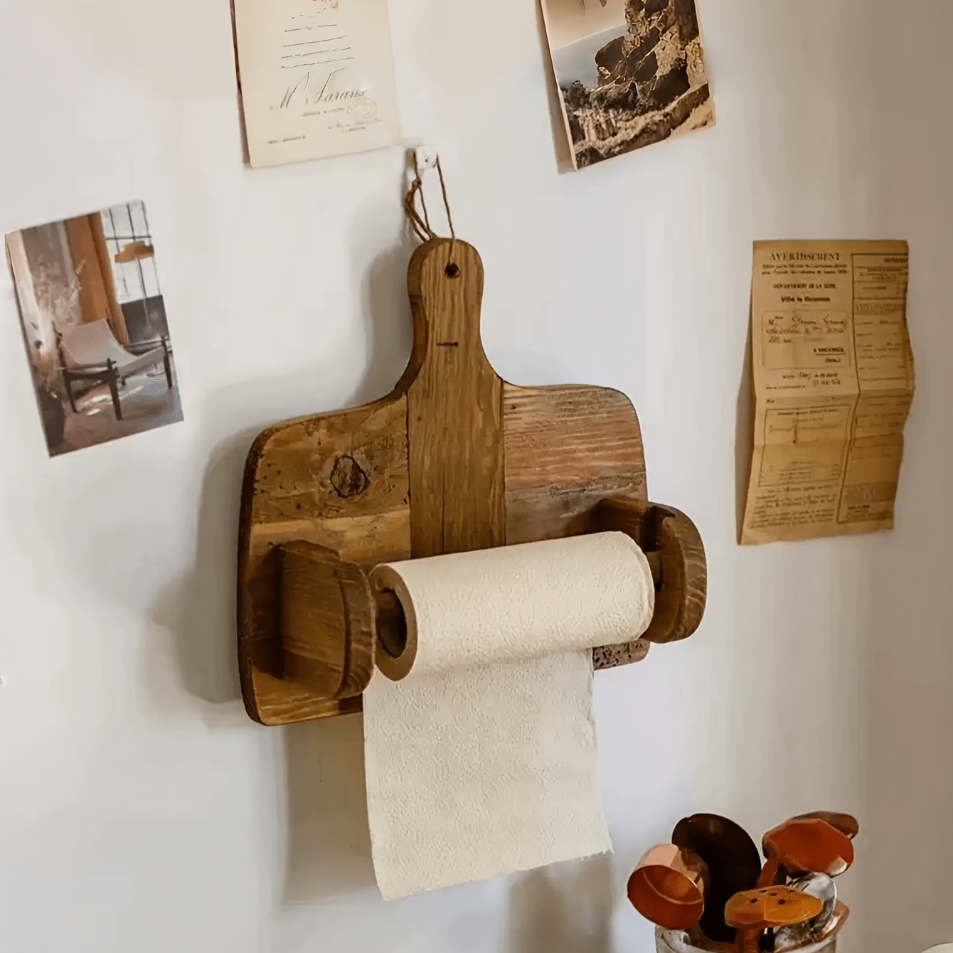 TEMU Porte-essuie-tout de cuisine en bois , support de rangement pour planche à découper, cintre multifonctionnel pour , étagère décorative