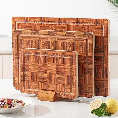 set of 3 extra large bamboo cutting boards chopping boards with juice bamboo wood cutting board set for kitchen end grain serving tray