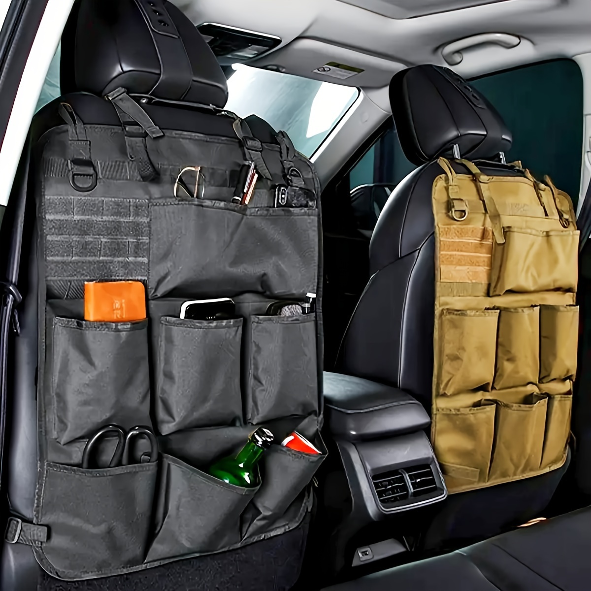 

Storage Bag, Heavy Duty Tactical Vehicle Seat Back Storage Bag, Tactical Style Storage Bag - Comes With 8 Cup Holders, Tool And Accessory Storage - Perfect Backseat Storage Bag