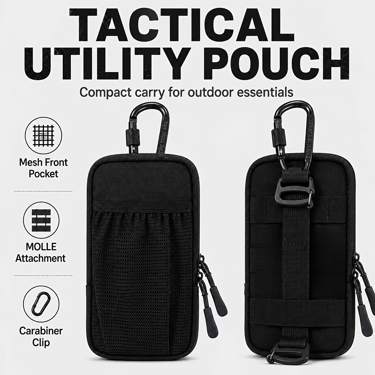 TEMU Custodia tattica MOLLE compatibile, custodia da cintura per telefono con clip, moschettone e a rete, borsa organizer compatta da esterno per