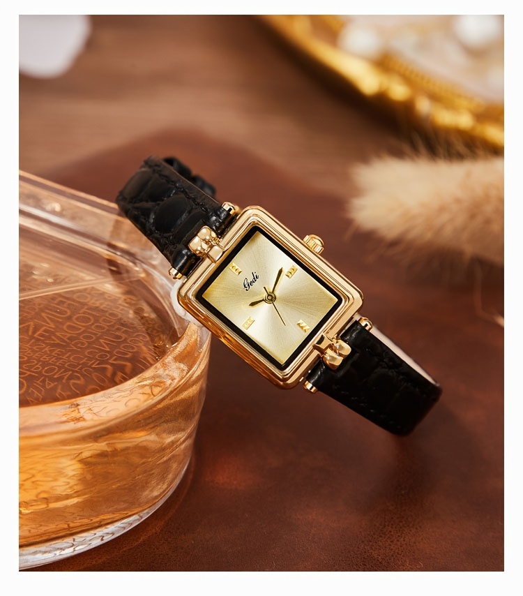 womens vintage square quartz watch luxury waterproof fashion analog genuine leather wrist watch details 3