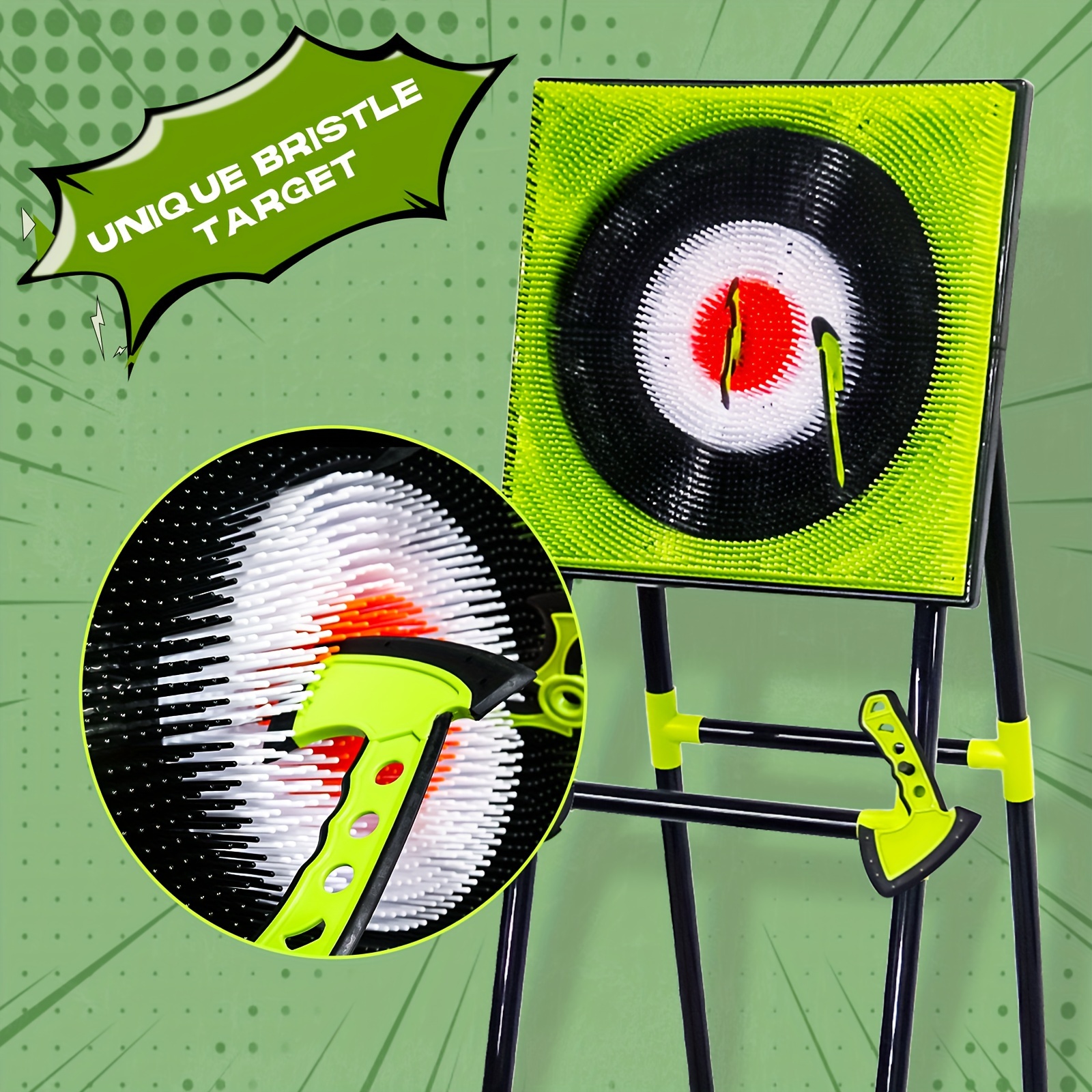 Hatchet Throwing Target Game Set, Green, Three Hatchets And Three Darts, Two-player Competitive Play, Scoring On Inner And Outer Rings Of The Target, For Sports Toys In The Courtyard
