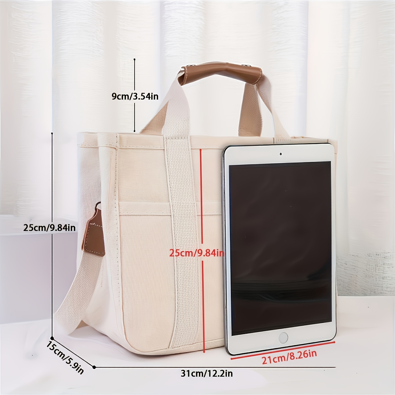 1pieza Mochila de lona casual con múltiples bolsillos, asas duraderas, ligera, correa extraíble, sin cierre, color sólido, opciones blanco/negro, lavado a mano/limpieza en seco