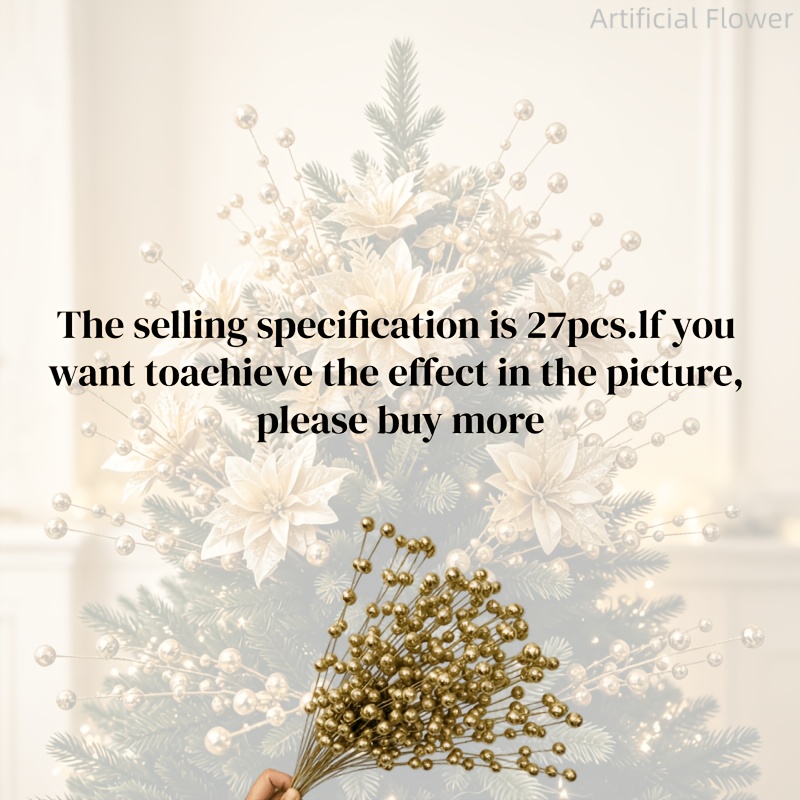 TEMU 27pcs Simulated Christmas Berry Tree Branches - Sparkling Pink Christmas Tree Branch Decoration, Including Branches - High-end Vase Filling