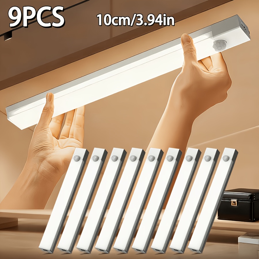 TEMU 12/9pack Wireless Led Motion Sensor Office Cabinet Lights, Usb Rechargeable, Dimmable, 3 Adjustable , Light For Bedroom, Staircase, Kitchen,