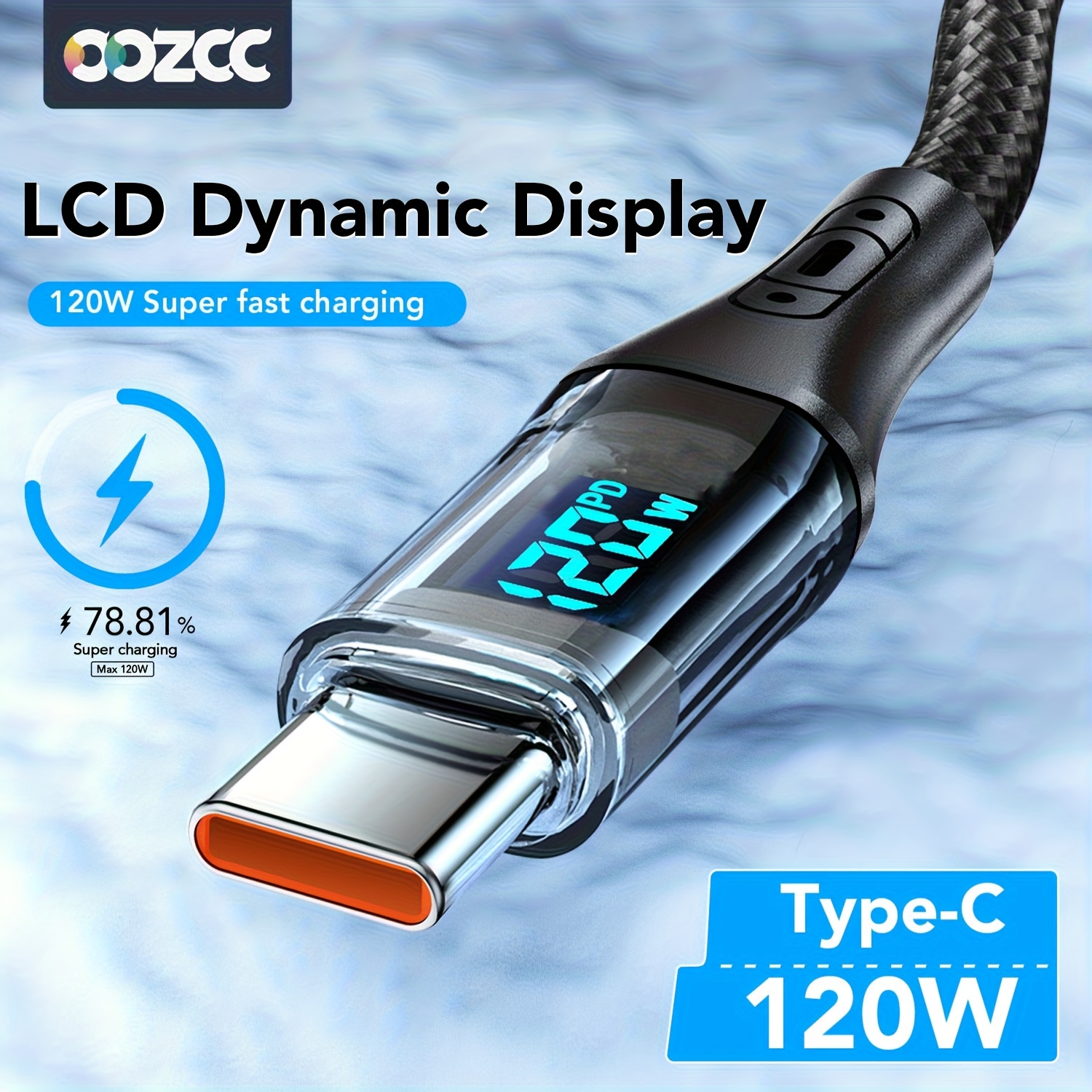 Câble USB-C 120W Avec Affichage LED – Charge Rapide, Longue Durée, Marque OOZCC