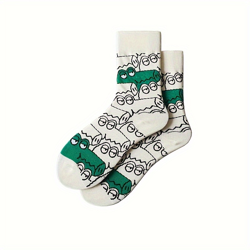 

Chaussettes Imprimé Crocodile Cartoon, Chaussettes Mi-Tube Tendance & Confortables, Bas & Collants pour Femmes, Paire, Motif