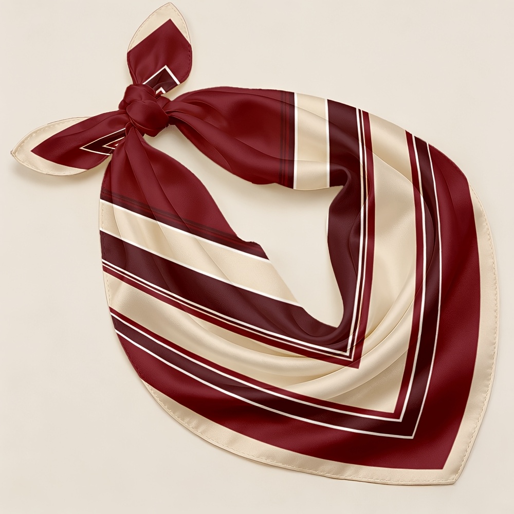 Wine Red Geometric Line Pattern Square Scarf for Women