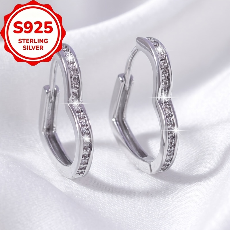 2pcs Women's S925 Silver Heart Hoop Earrings Set