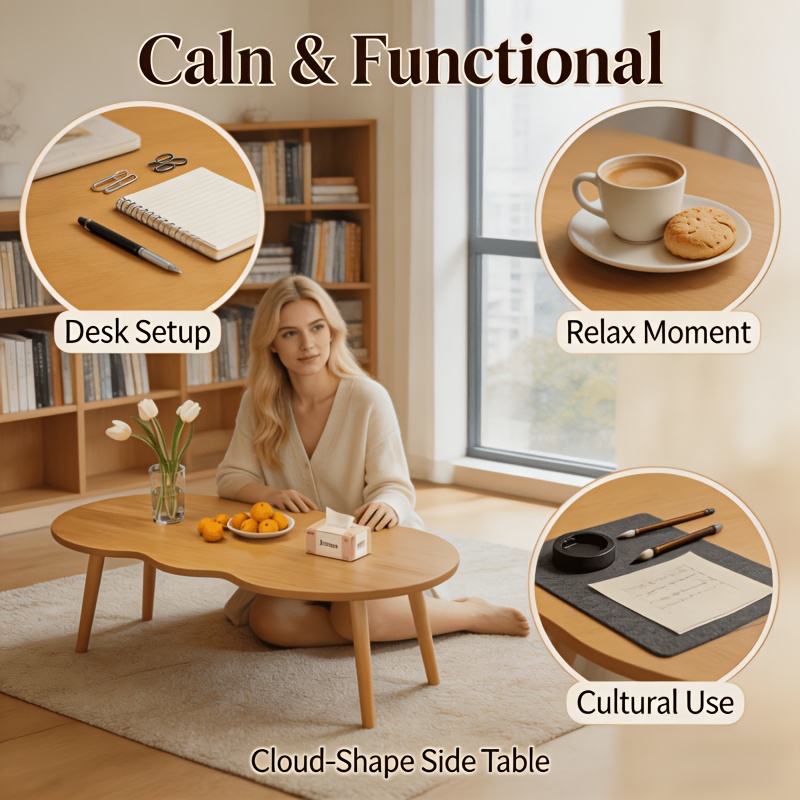 Modern Cloud-Shaped Coffee Table with Wavy Edge - Space-Saving Low Table Suitable for Small Spaces, Minimalist Nordic Style Engineered Table for Apartments, Easy Assembly Sofa Side Table for Bedroom, Balcony & Living Room Decor