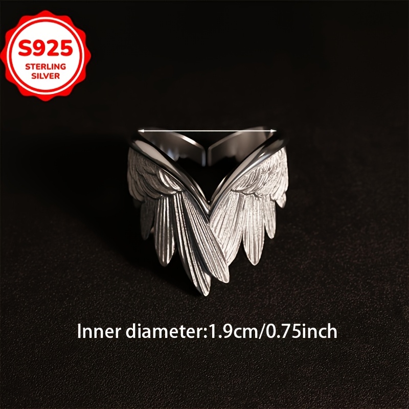 925 Sterling Silver Adjustable Ring with Vintage Feather Wing